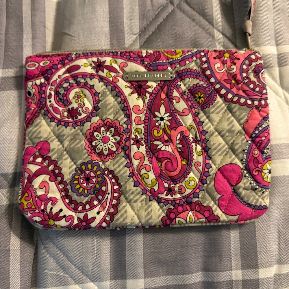Vera Bradley Pink Paisley & Flowers Cosmetic Small Pouch Full Zip 9"in x 6.5"in